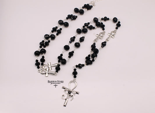 Long Ankh Rosary Necklace with Eye of Horus Charm