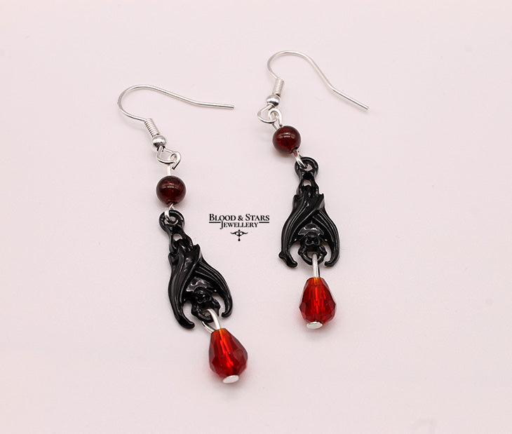 Gothic Hanging Vampire Bat Earrings