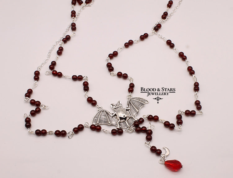 Vampire Bat Double Layered Moon Necklace