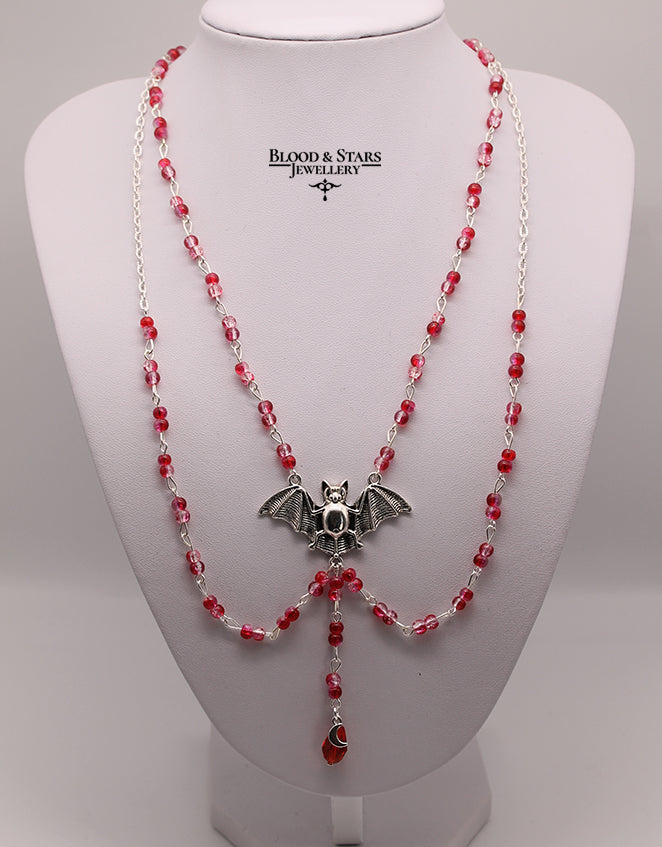 Vampire Bat Double Layered Moon Necklace