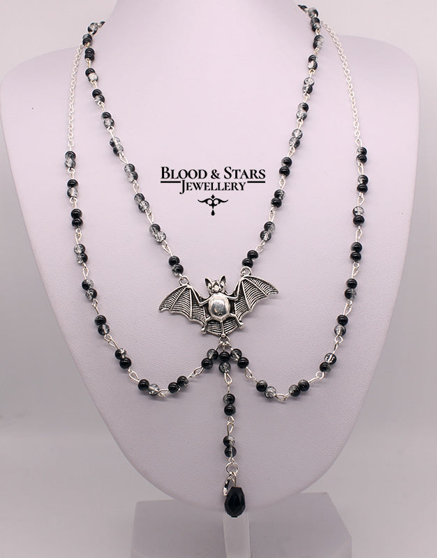 Vampire Bat Double Layered Moon Necklace