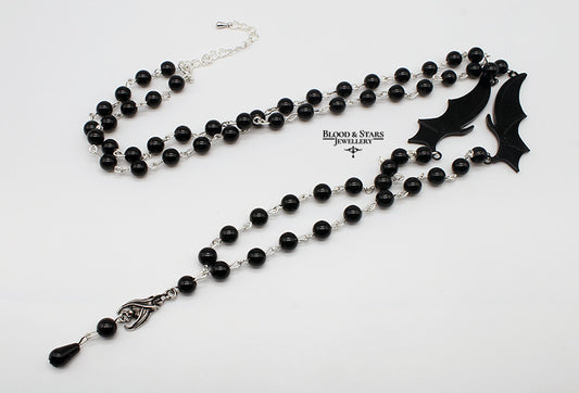 Bat Wing Long Rosary Necklace