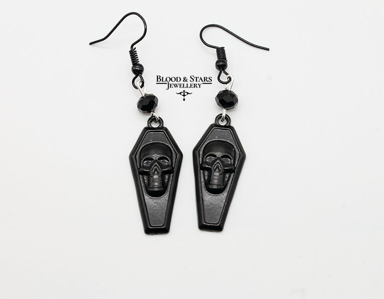 Skull Coffin Enamel Earrings