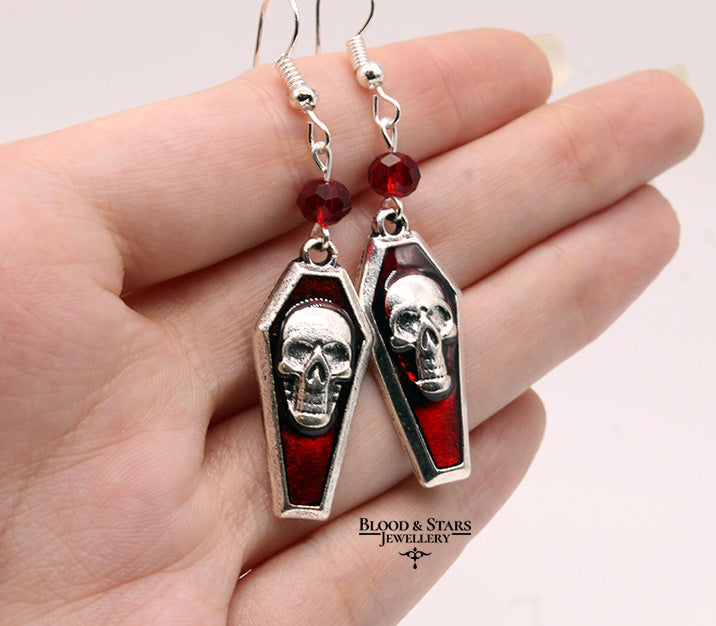 Skull Coffin Enamel Earrings