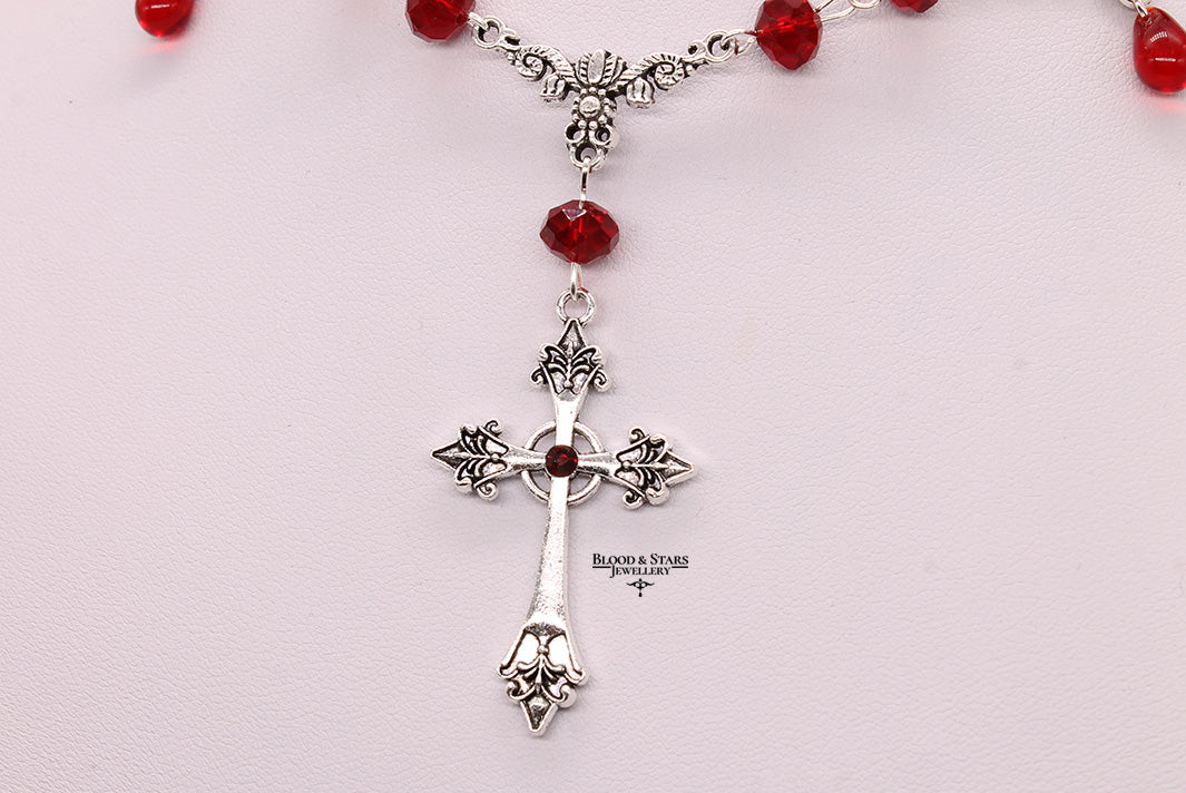 Ornate Cross Red Gothic Necklace
