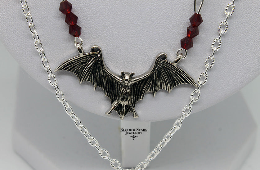 Gothic Black Cross Layered Vampire Bat Necklace