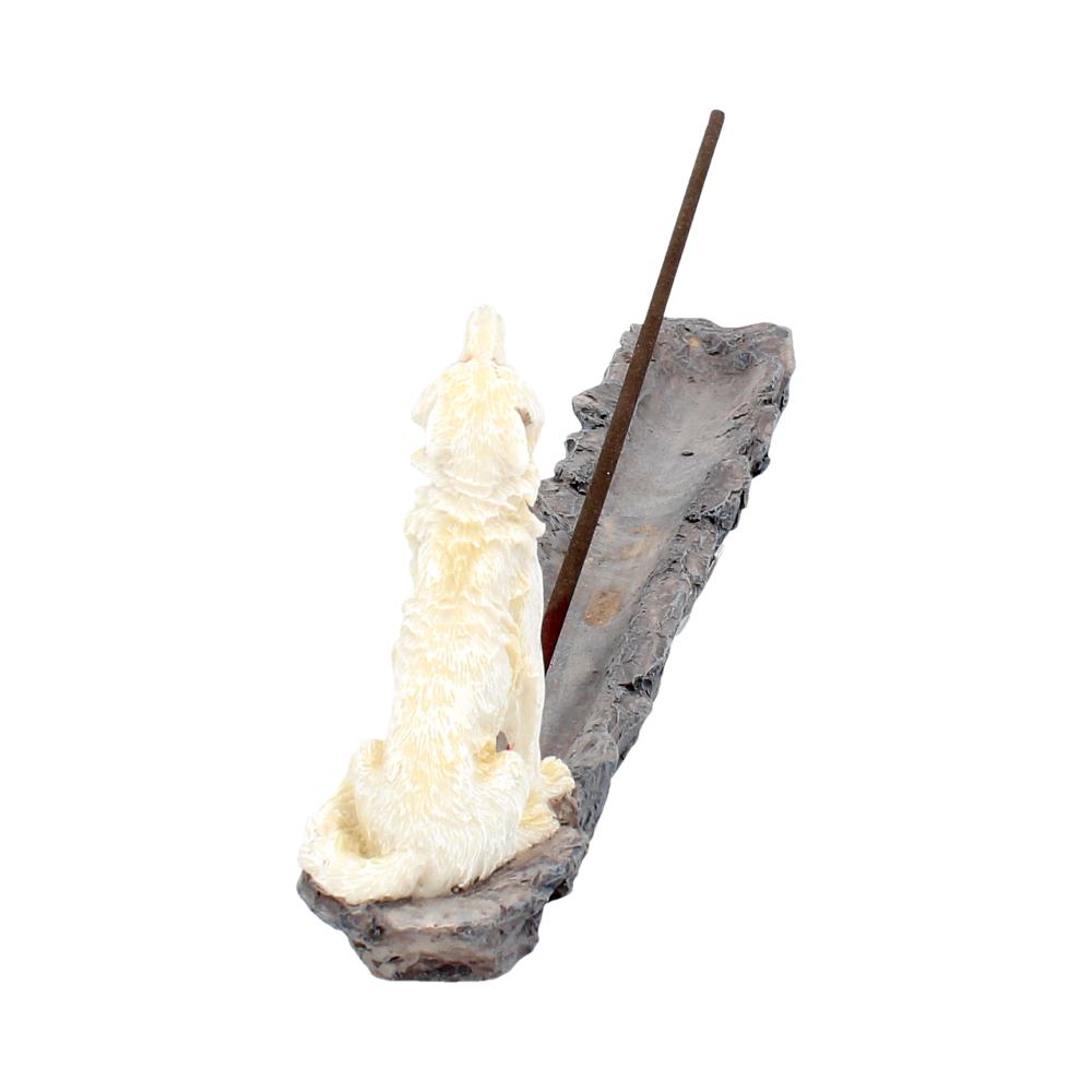 Wolf Call Howling White Wolf Incense Holder 27.8cm