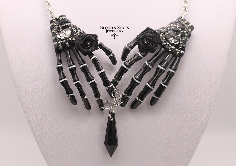 Skeleton Hand Crystal Skull Necklace