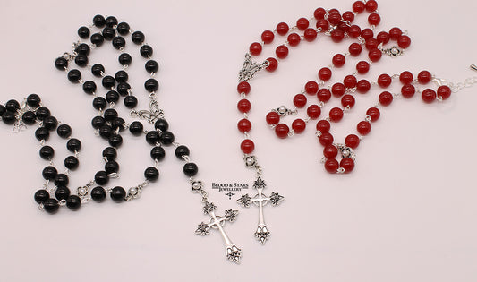 Large Beaded Gothic Rosary Cross Necklace