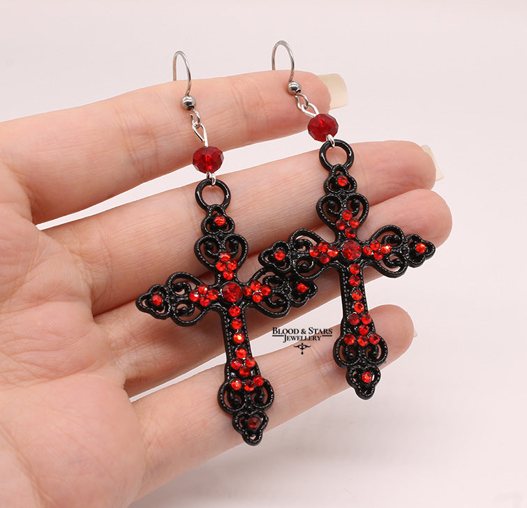 Gothic Large Cross Earrings