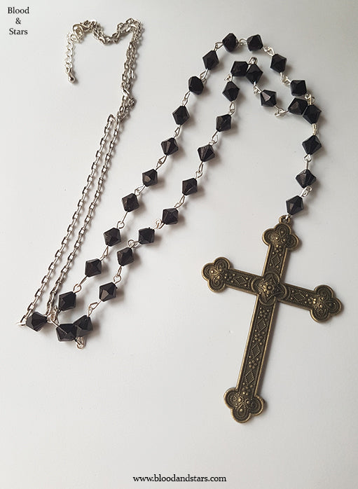 Long Rosary Necklace With Large Cross