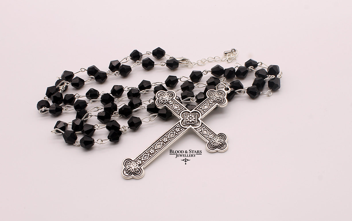 Long Rosary Necklace With Large Cross