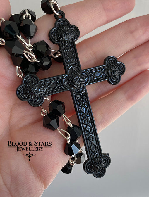 Long Rosary Necklace With Large Cross