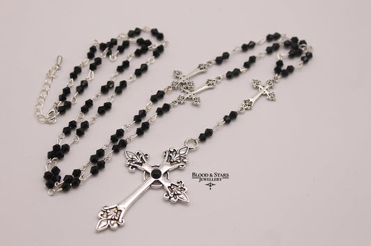 Long Cross Connector Rosary Necklace