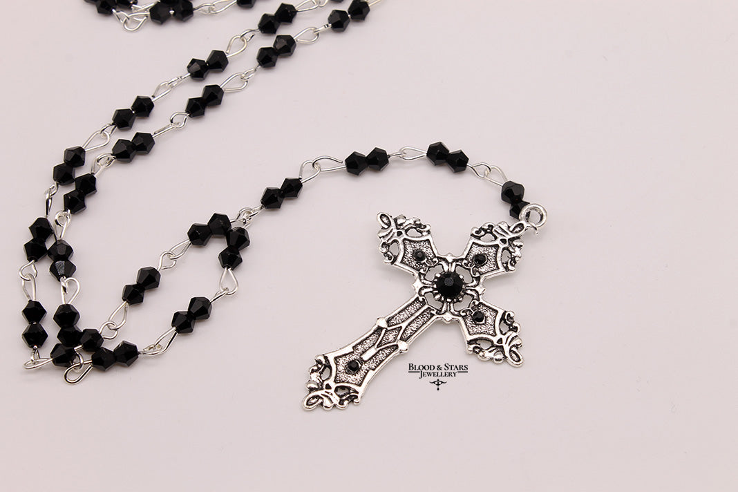Long Rosary Necklace With Small Cross