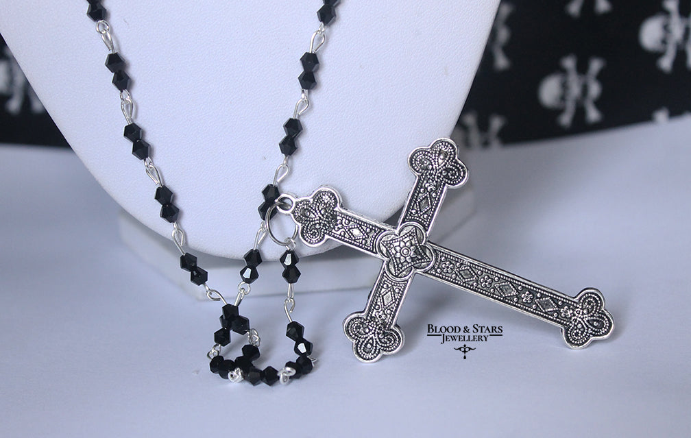 Long Rosary Necklace With Large Cross