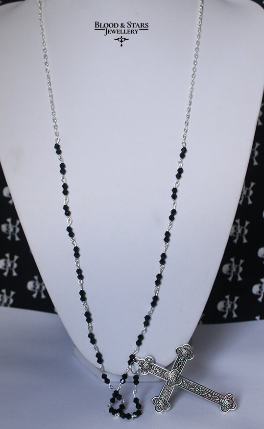 Long Rosary Necklace With Large Cross