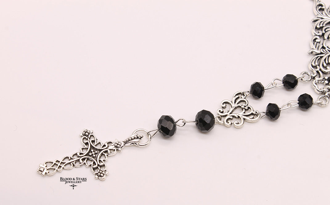 Gothic Filigree Rosary Cross Necklace