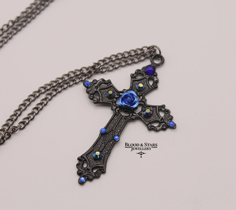 Rose Cross Crystal Necklace