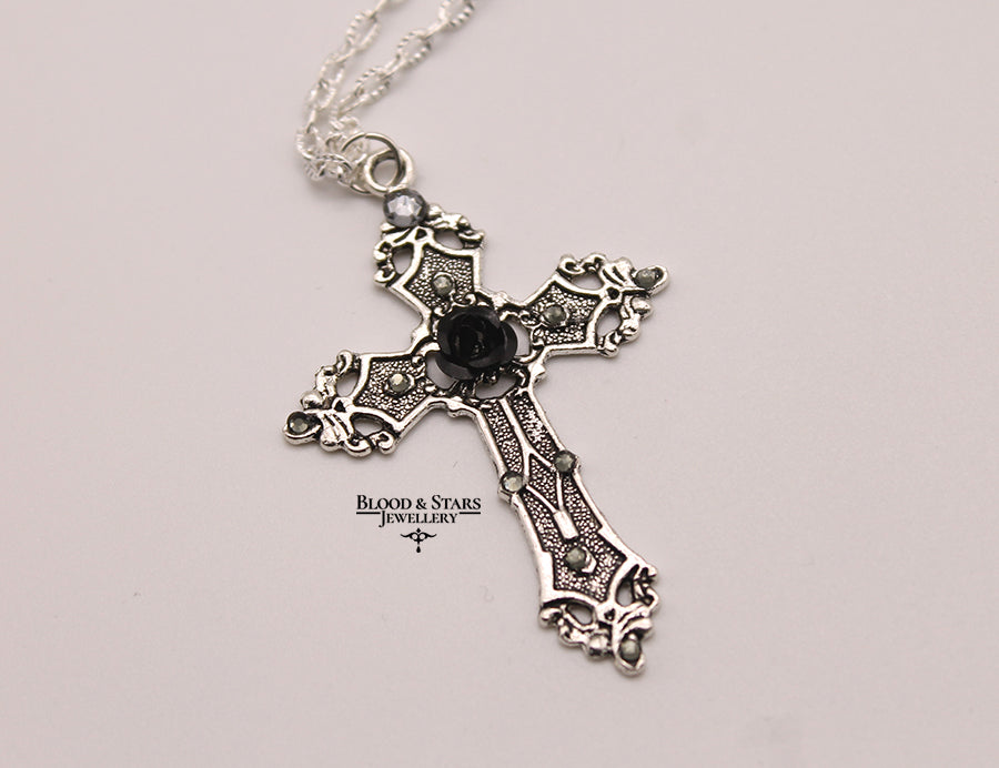 Rose Cross Crystal Necklace