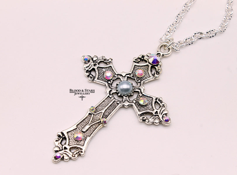 Rose Cross Crystal Necklace