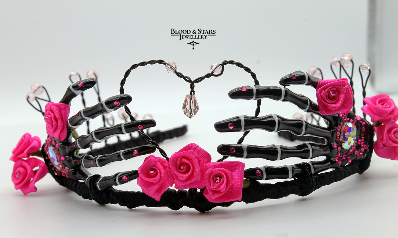 Gothic Rose Skeleton Bone Hand Tiara