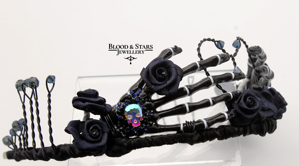 Gothic Rose Skeleton Bone Hand Tiara