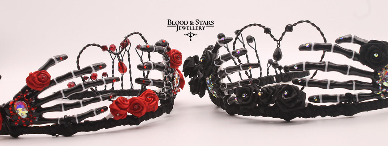 Gothic Rose Skeleton Bone Hand Tiara