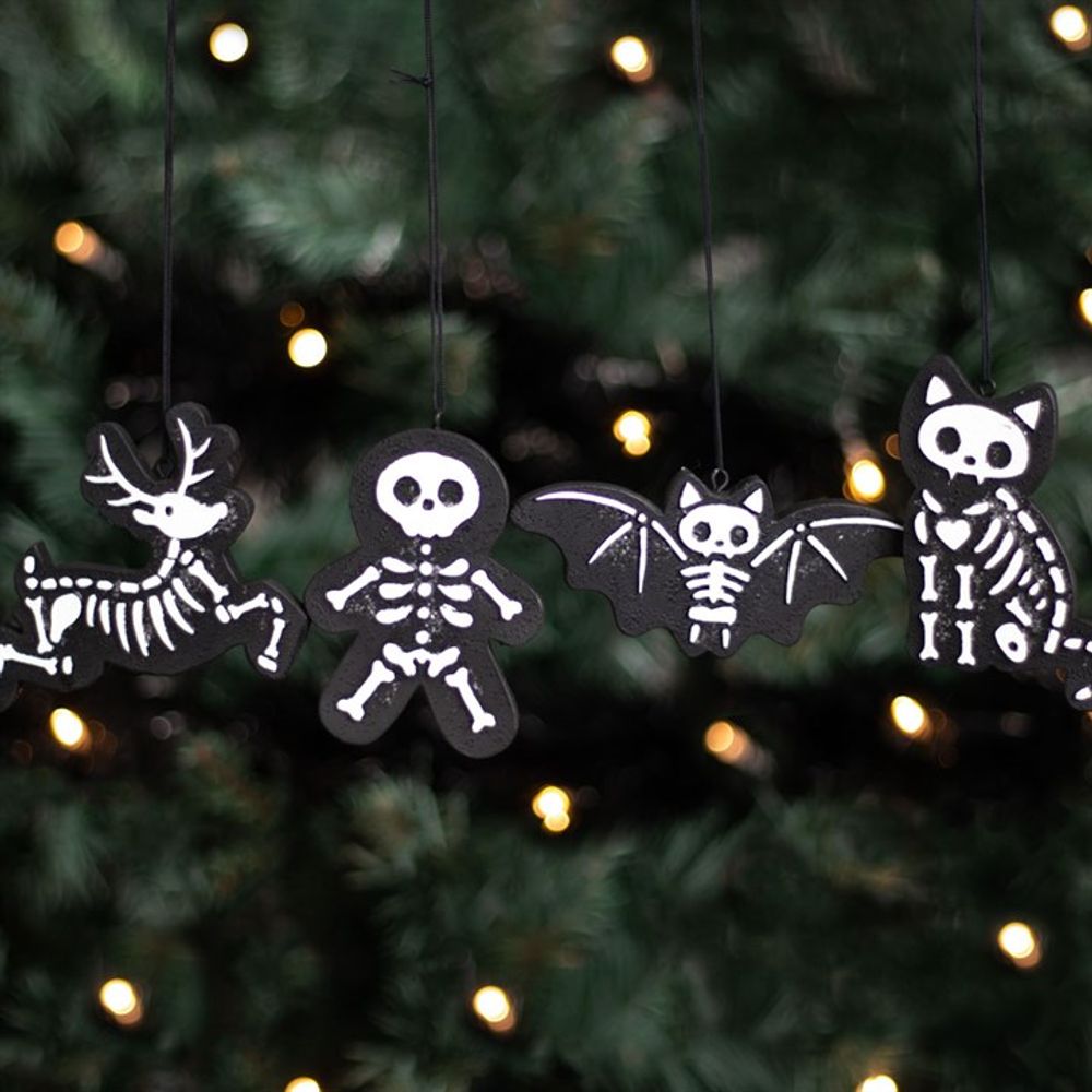 Set of 4 Black Creepy Skeleton Cookie Ornaments